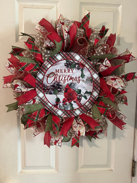 Merry Christmas Country Cardinal Wreath