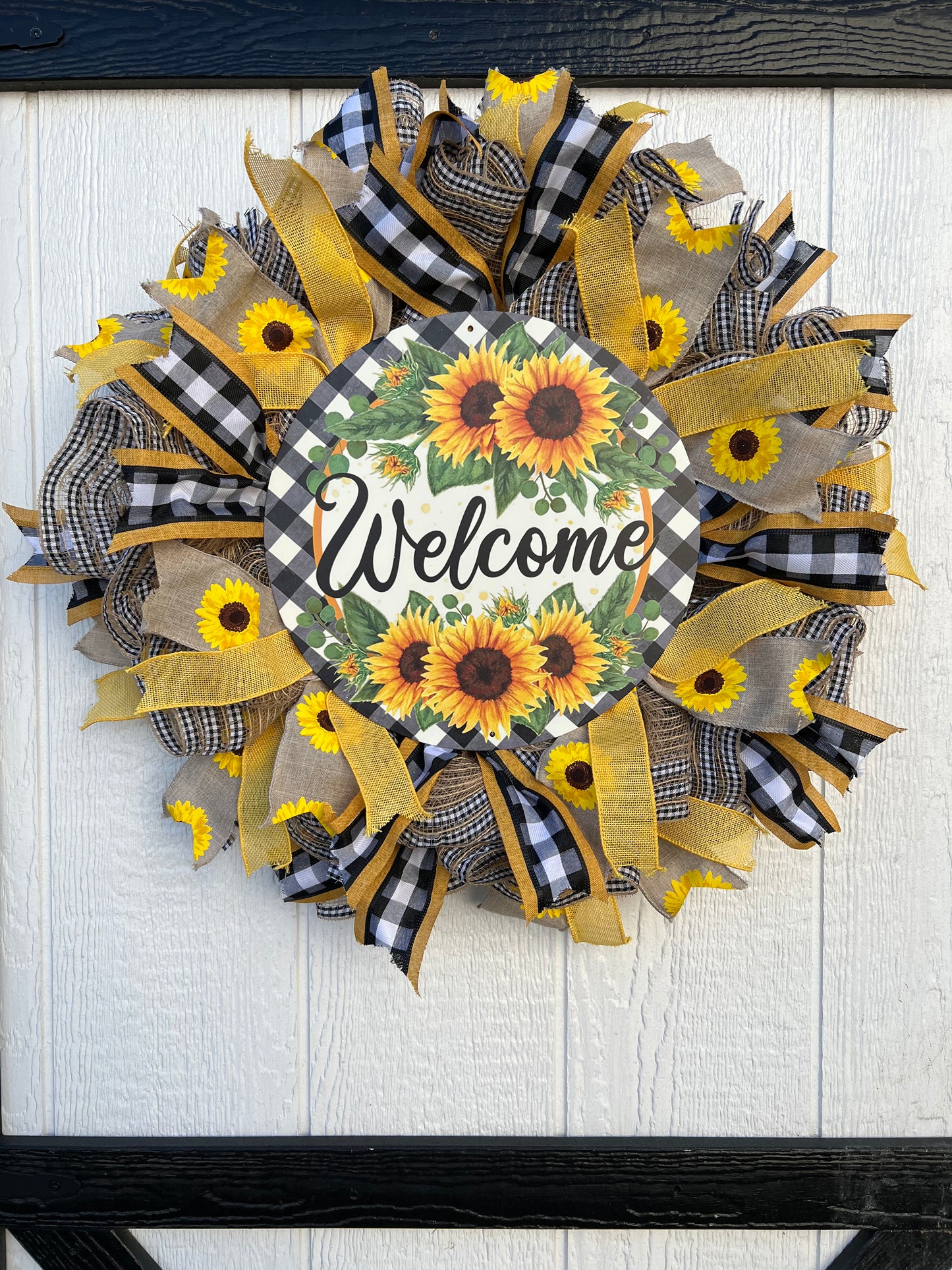 Welcome Sunflower Farmhouse Wreath